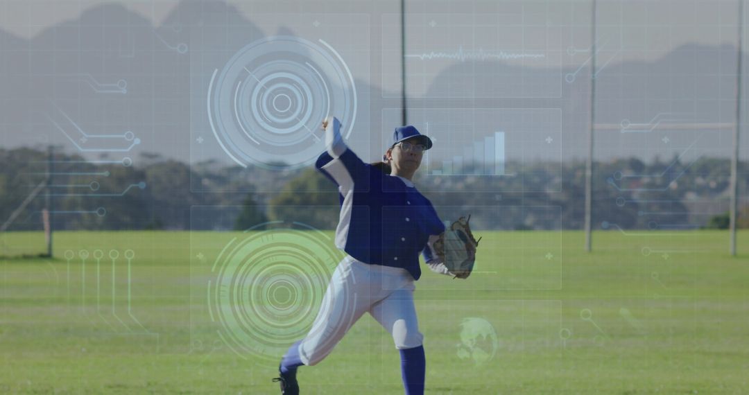 Baseball Player Analyzing Data Overlay on Field