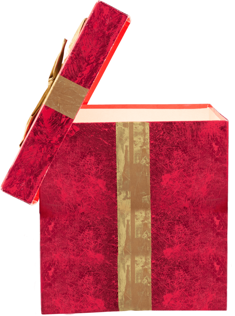 Open Red Gift Box with Golden Ribbon Transparent Background