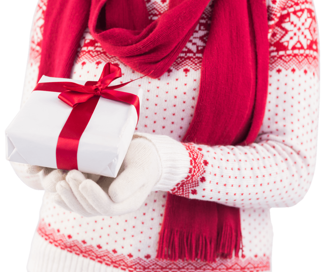 Transparent Winter Gift Holding with Red Ribbon