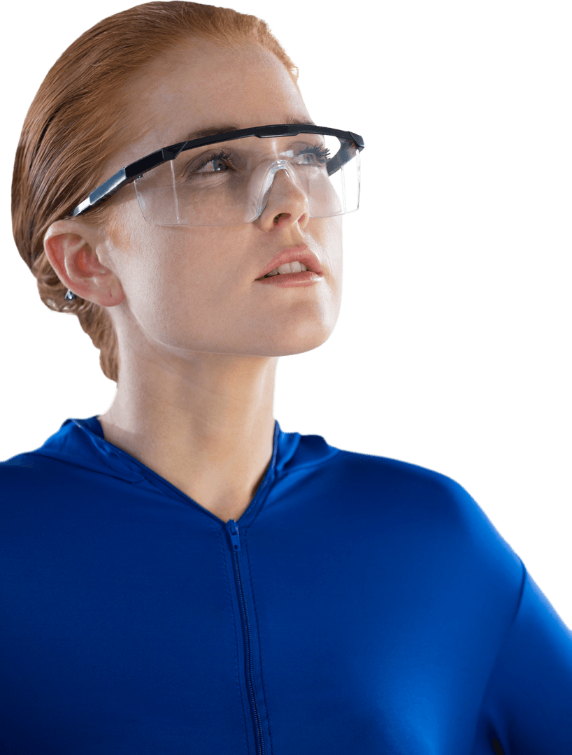 Confident Woman with Transparent Protective Glasses
