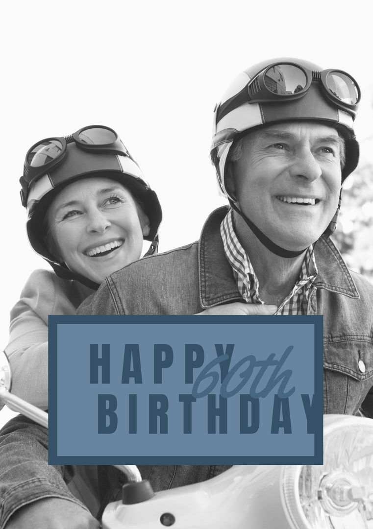 Joyful Older Couple Celebrating A 60th Birthday On A Scooter - Download Free Stock Templates Pikwizard.com