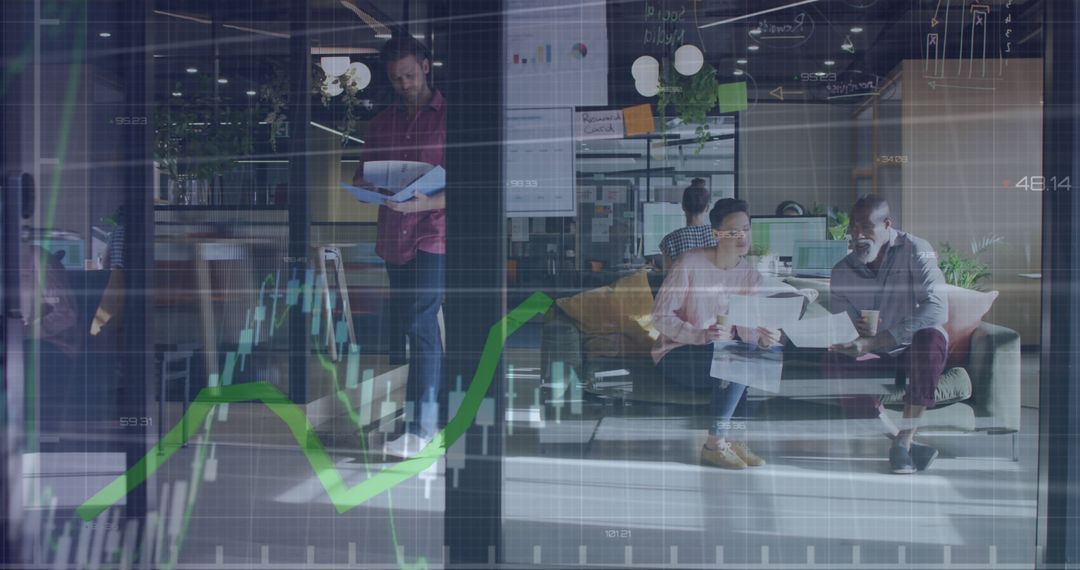 Multiethnic Team in Modern Office Analyzing Financial Data