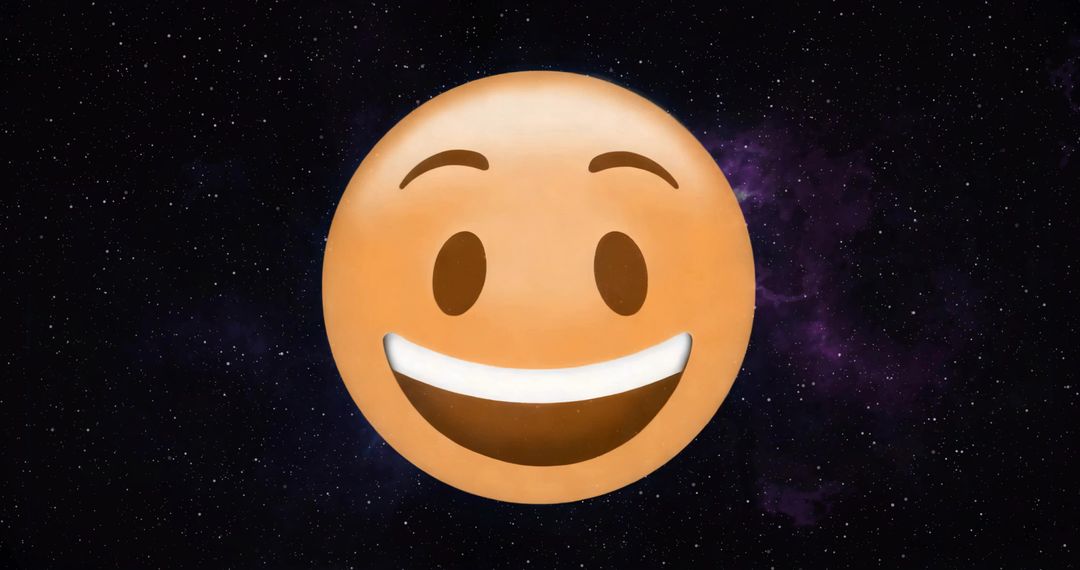 Smiling Emoji Floating in Cosmic Space with Nebula