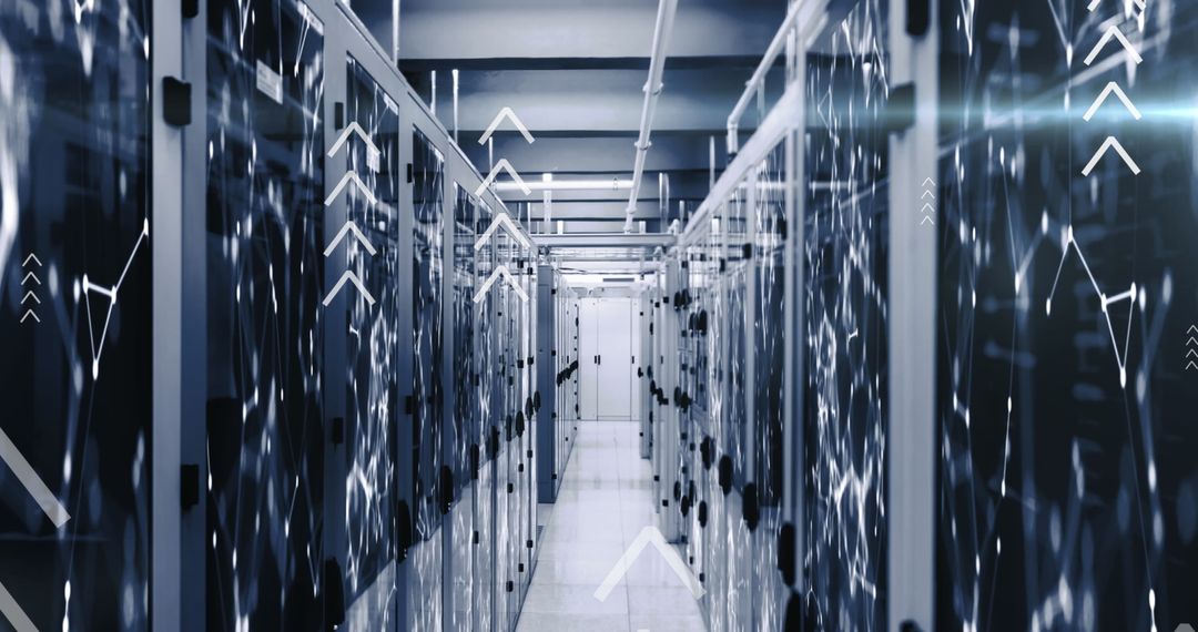 Data Center with Arrows Symbolizing Digital Communication Growth