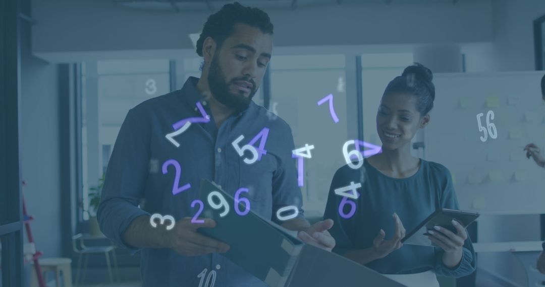 Digital Numeric Data Overlay on Diverse Business Team Collaboration