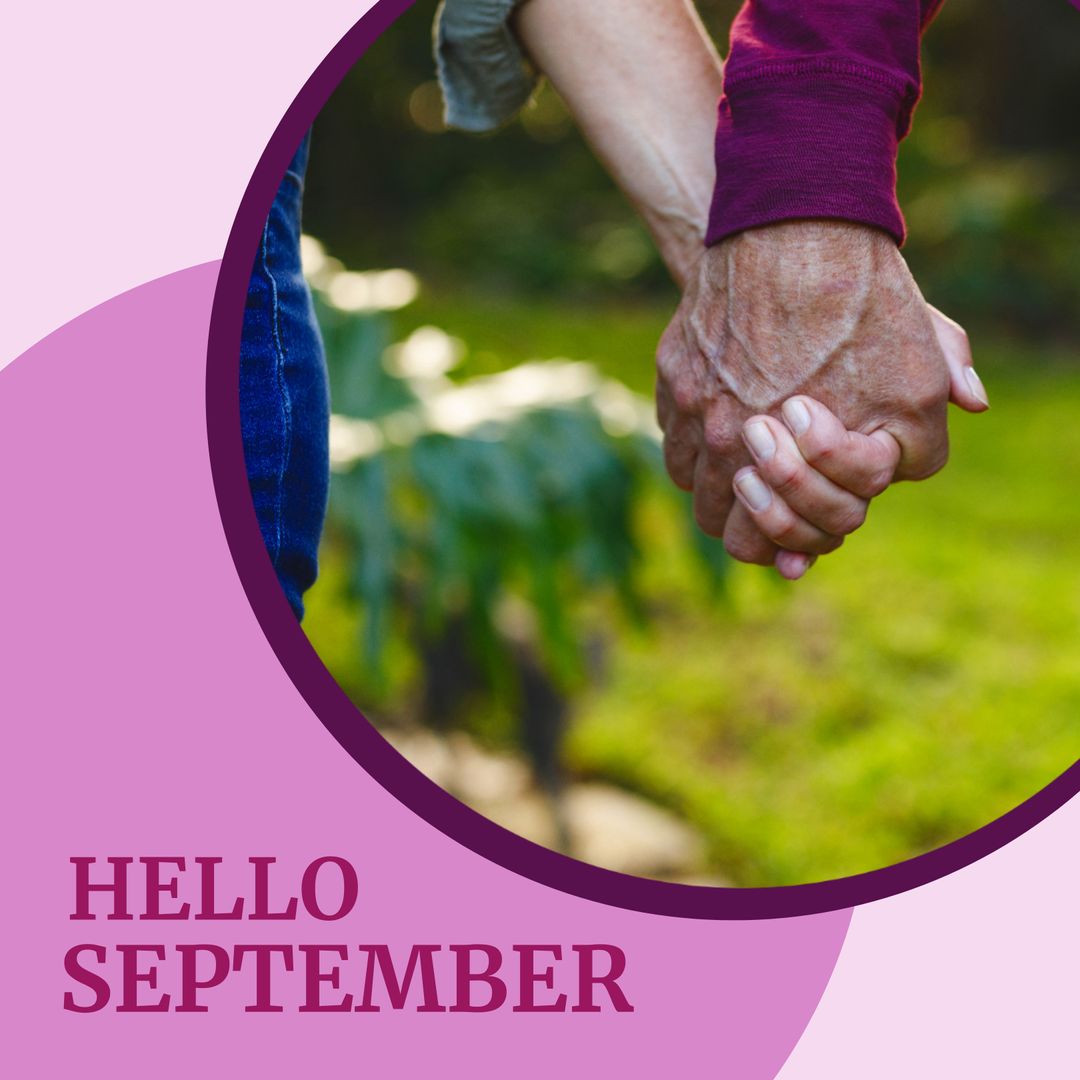 Caucasian Couple Holding Hands Welcoming September in Garden