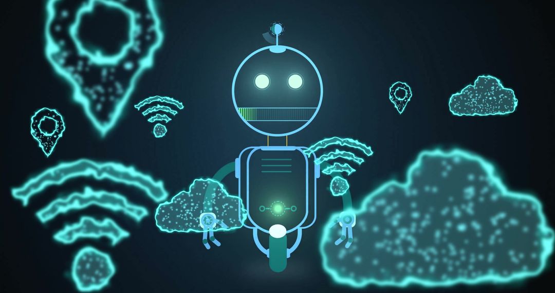 Futuristic Robot with Digital Cloud Connectivity and Innovation