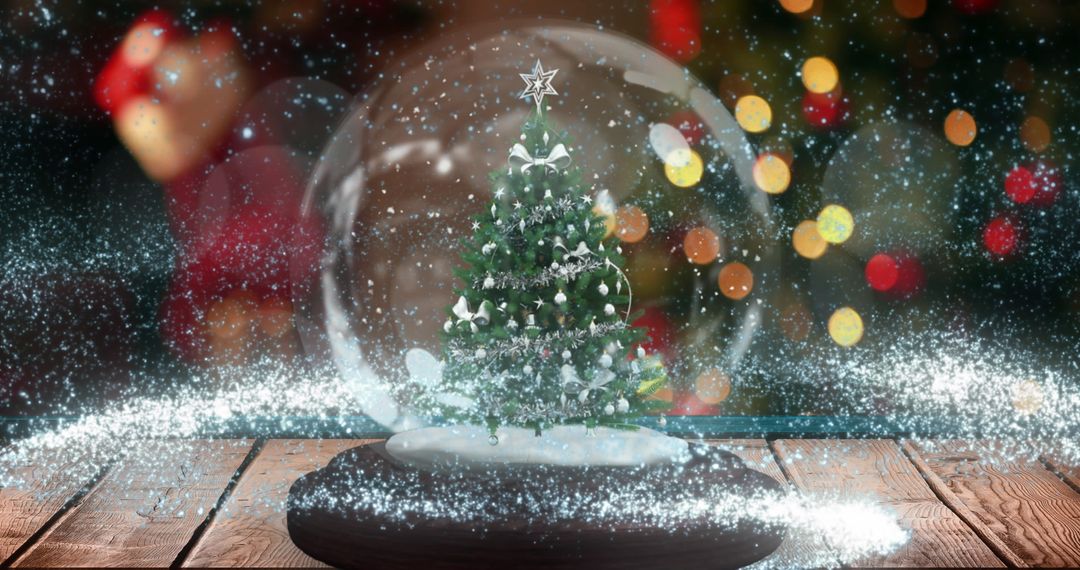 Magical Snow Globe With Christmas Lights Background - Free Images, Stock Photos and Pictures on Pikwizard.com