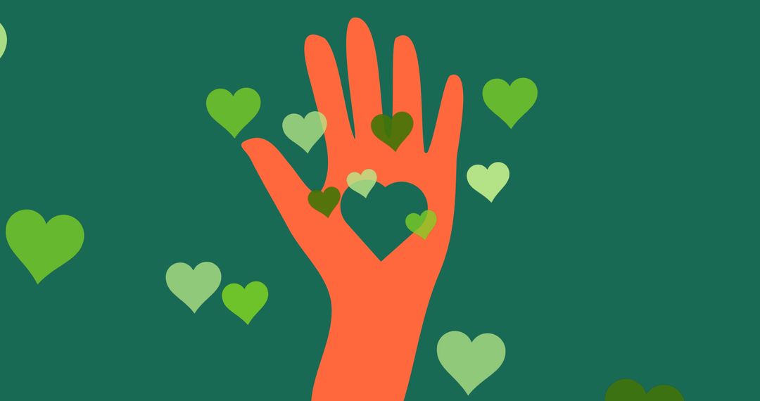 Colorful Hand Holding Heart Symbol with Green Background