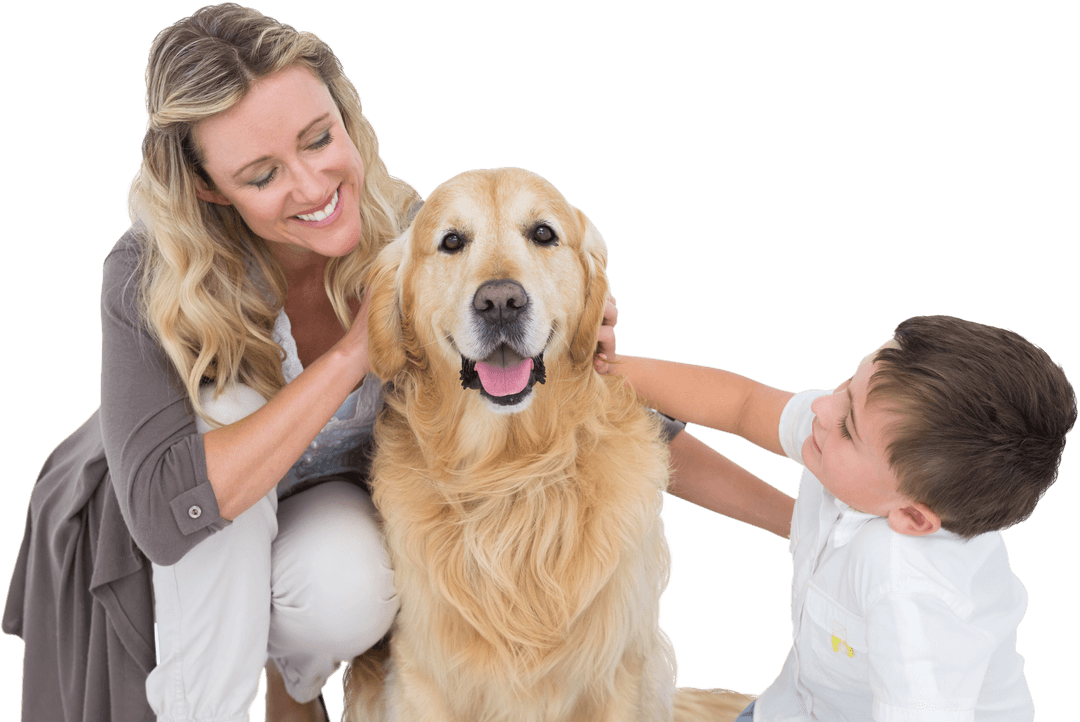Transparent Happy Family with Golden Retriever Smiling Together
