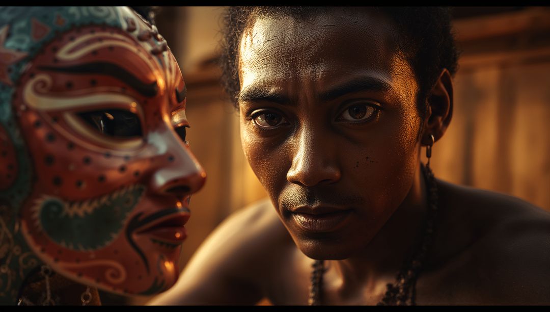 Man Holding Mask: Tradition and Spiritual Reflection