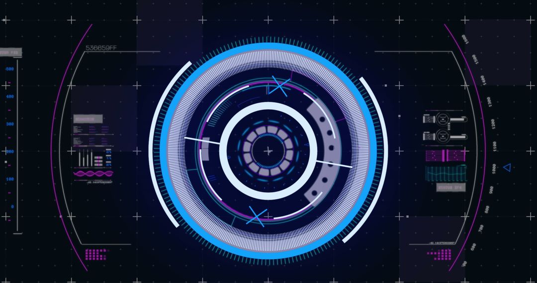 Futuristic HUD Interface with Data Visualization on Black Background