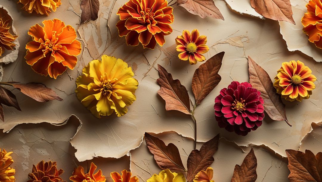 Rustic Autumn Floral Arrangement with Marigolds and Zinnia