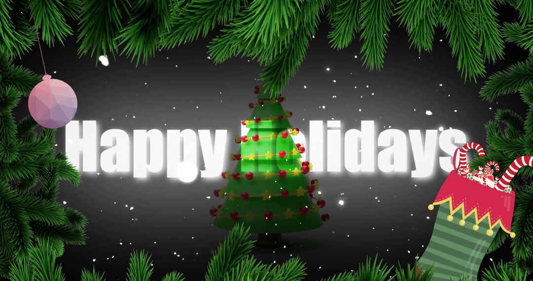 Festive Holiday Greetings with Pine Branches and Christmas Tree