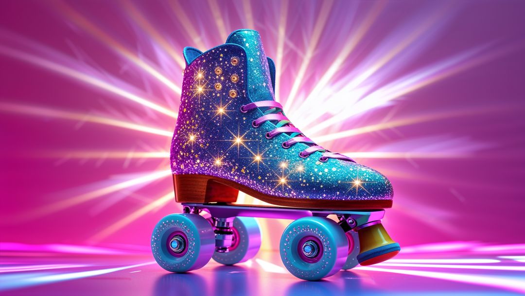 Glittery Blue Roller Skate with Vibrant Colors Sparkling Studio