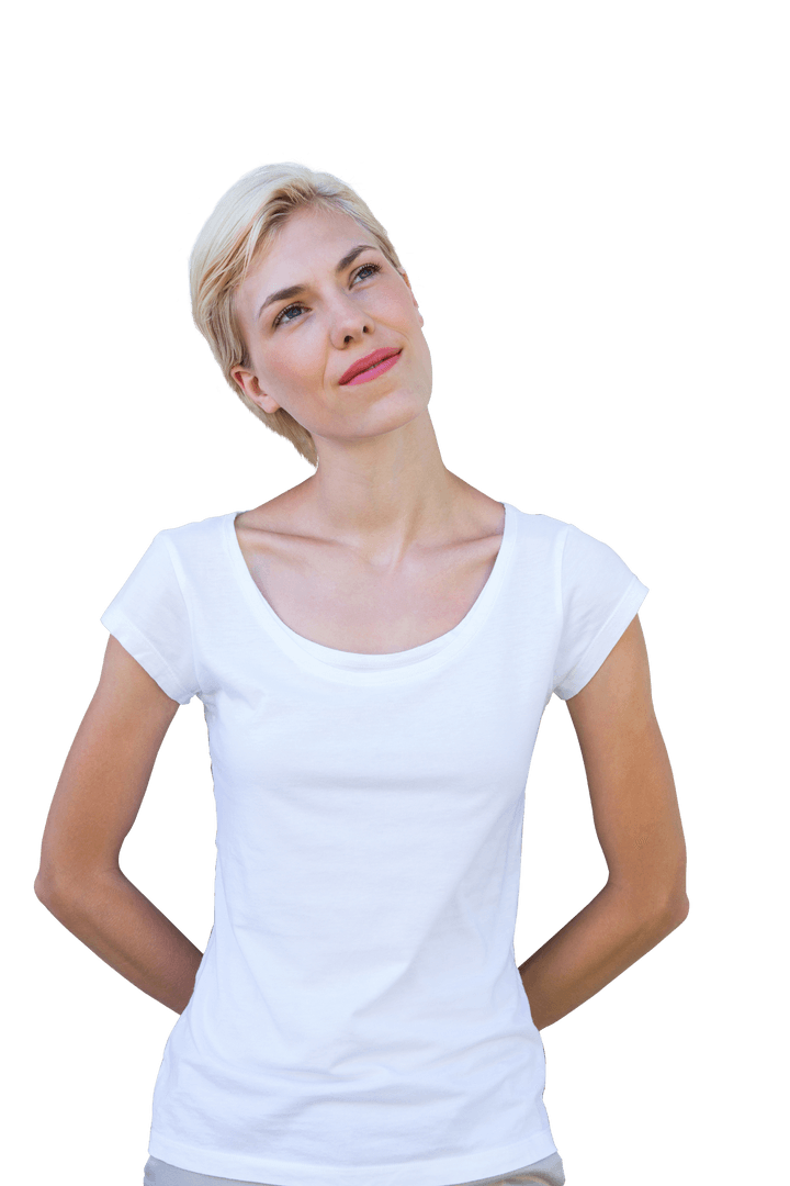 Thoughtful Woman Gazing Up on Transparent Background