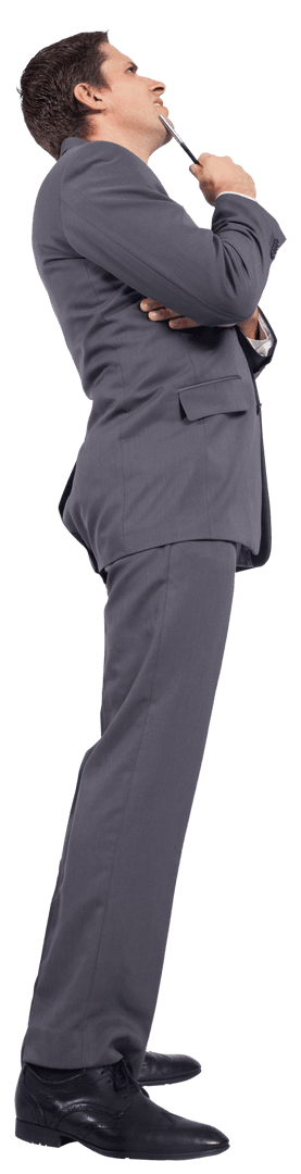 Transparent Businessman Contemplating with a Pen