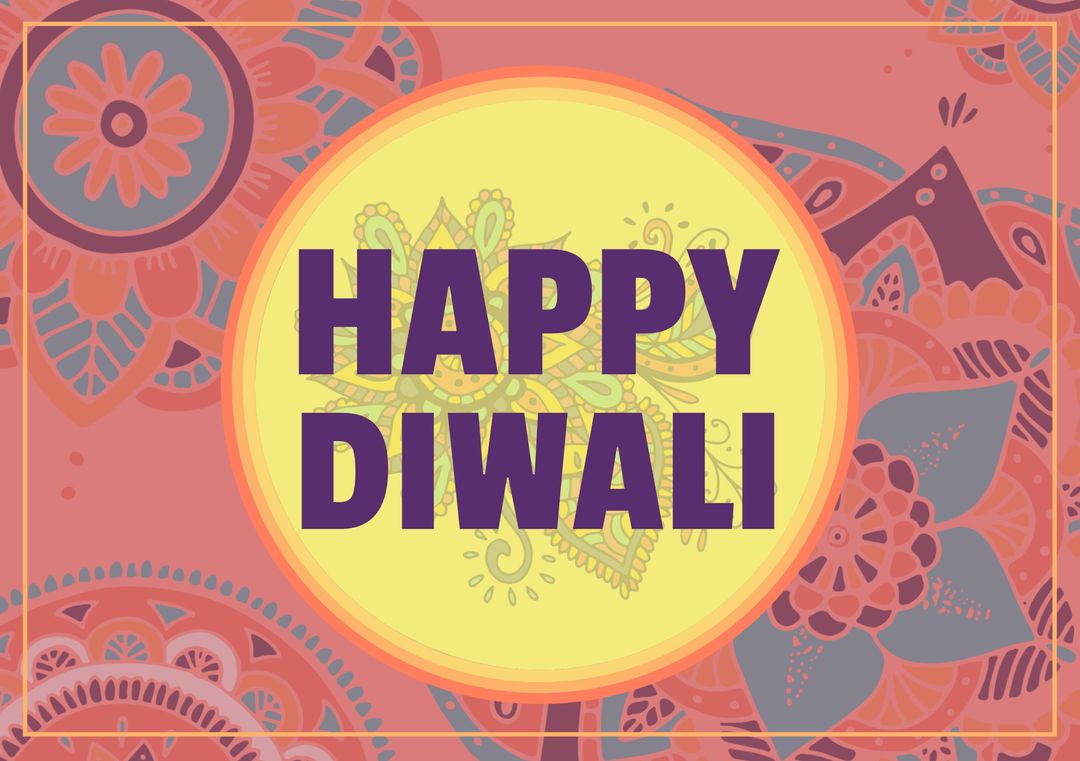 Vibrant Happy Diwali Greeting Card with Traditional Patterns