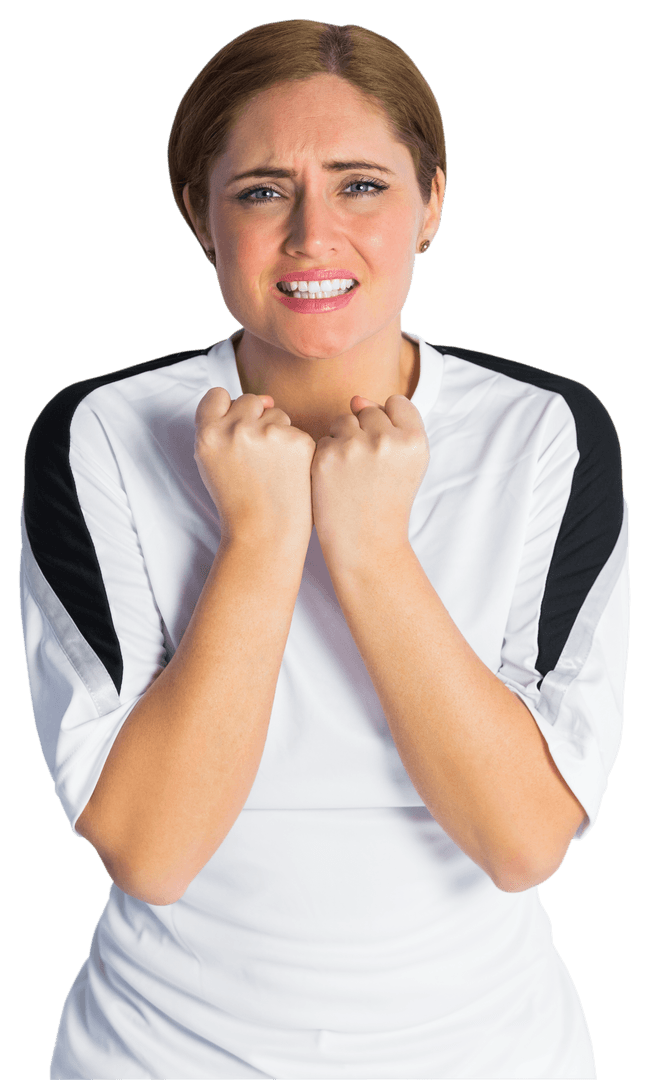Nervous Sports Fan Expressing Anxiety in Transparent Background