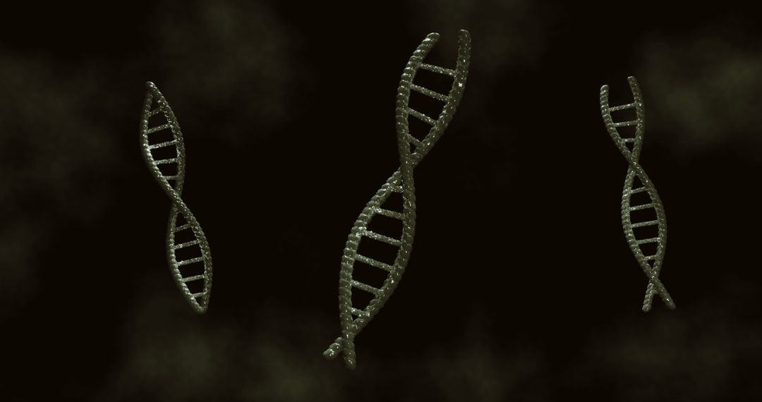 3D DNA Strands on Dark Background Representing Genetic Research