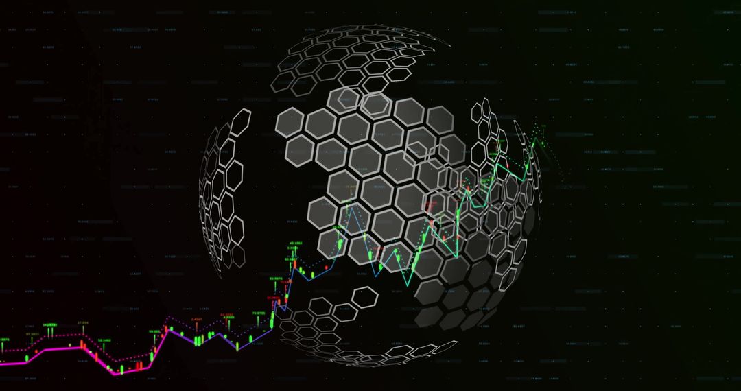 3D Hexagonal Sphere Illuminated with Digital Trends Visualization