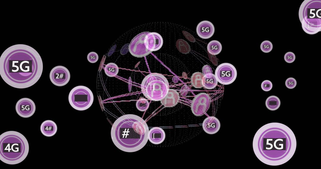 5G Network Connections and Global Data Processing Visualization