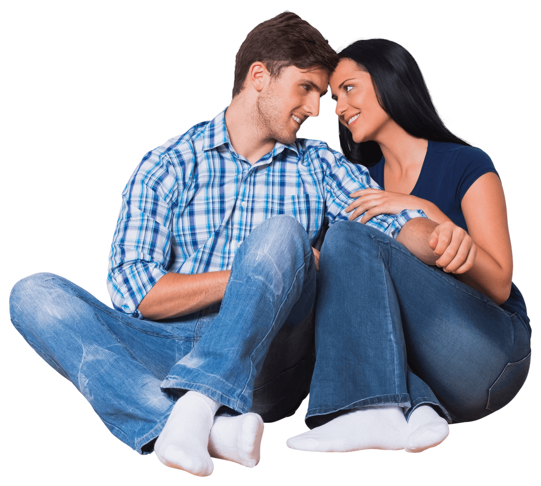 Romantic Couple Sitting Together on Transparent Background