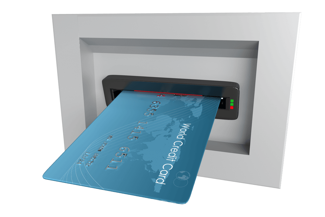 Credit Card in ATM on Transparent Background Illustrating Finance Concept
