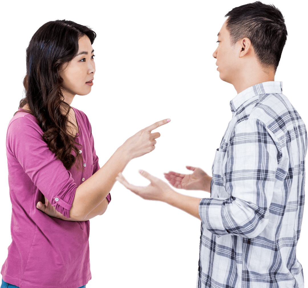Asian Couple Arguing on Transparent Background