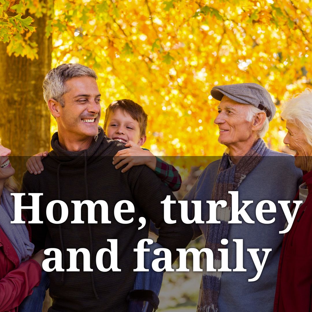 Family Gathered Together in Autumn Park for Thanksgiving