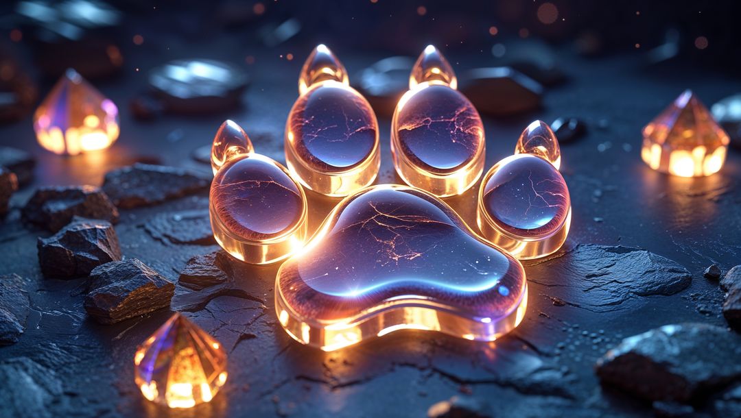 Mystical Glowing Paw Structure on Luminous Rocky Plane