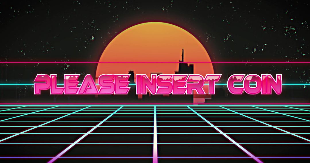 Retro Futuristic Interface With Insert Coin Message