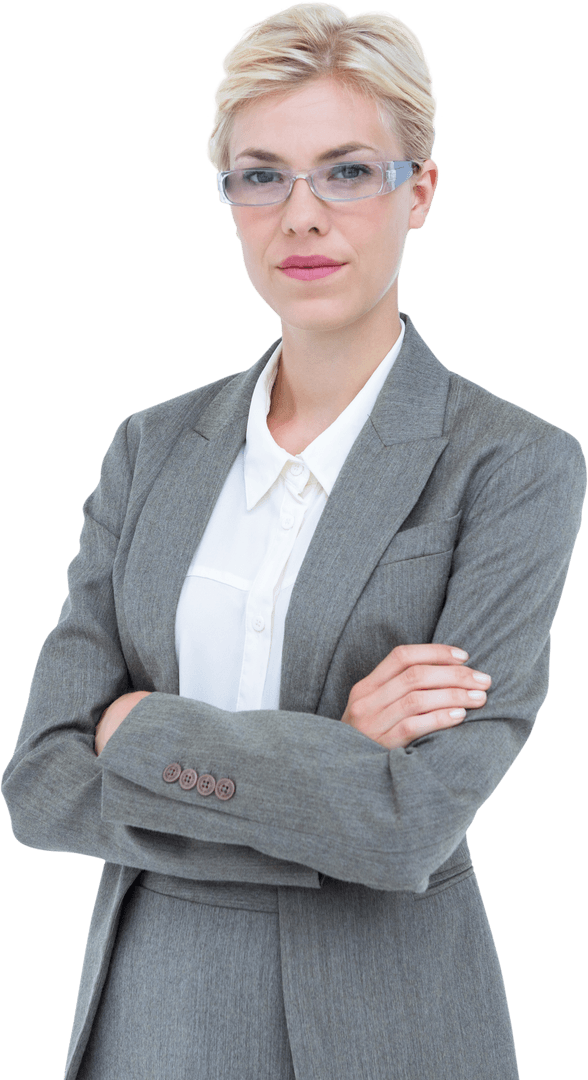 Confident Businesswoman in Gray Suit Transparent Background