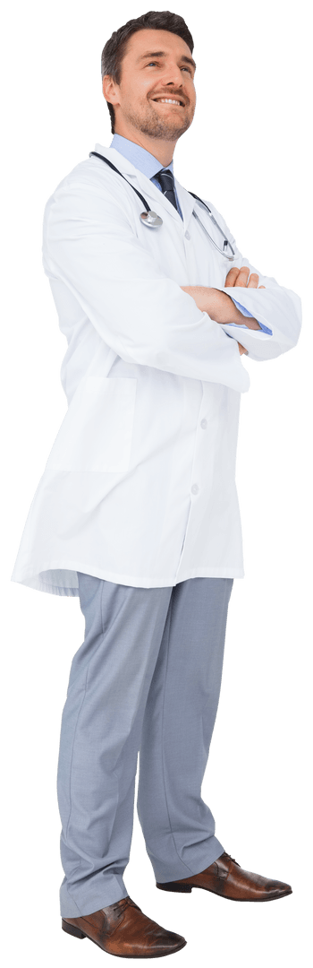 Confident Smiling Doctor in White Coat with Stethoscope Transparent