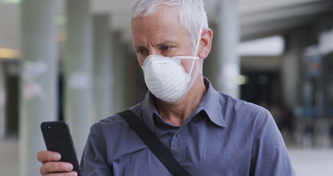 Elderly Man Wearing Face Mask Using Smartphone in Modern Urban Area - Free Images, Stock Photos and Pictures on Pikwizard.com