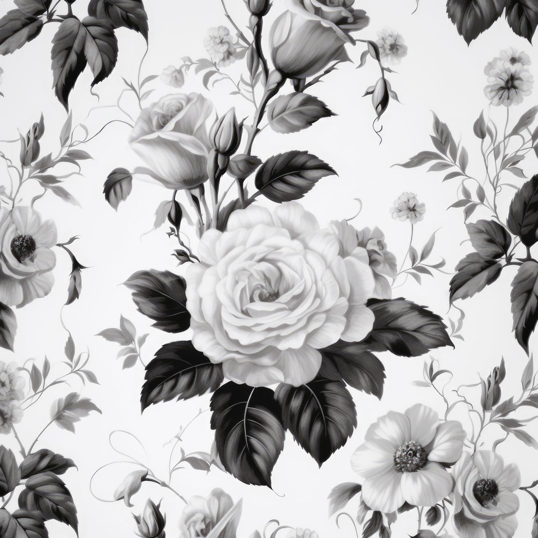 Black and White Floral Pattern with Roses and Leaves - Free Images, Stock Photos and Pictures on Pikwizard.com