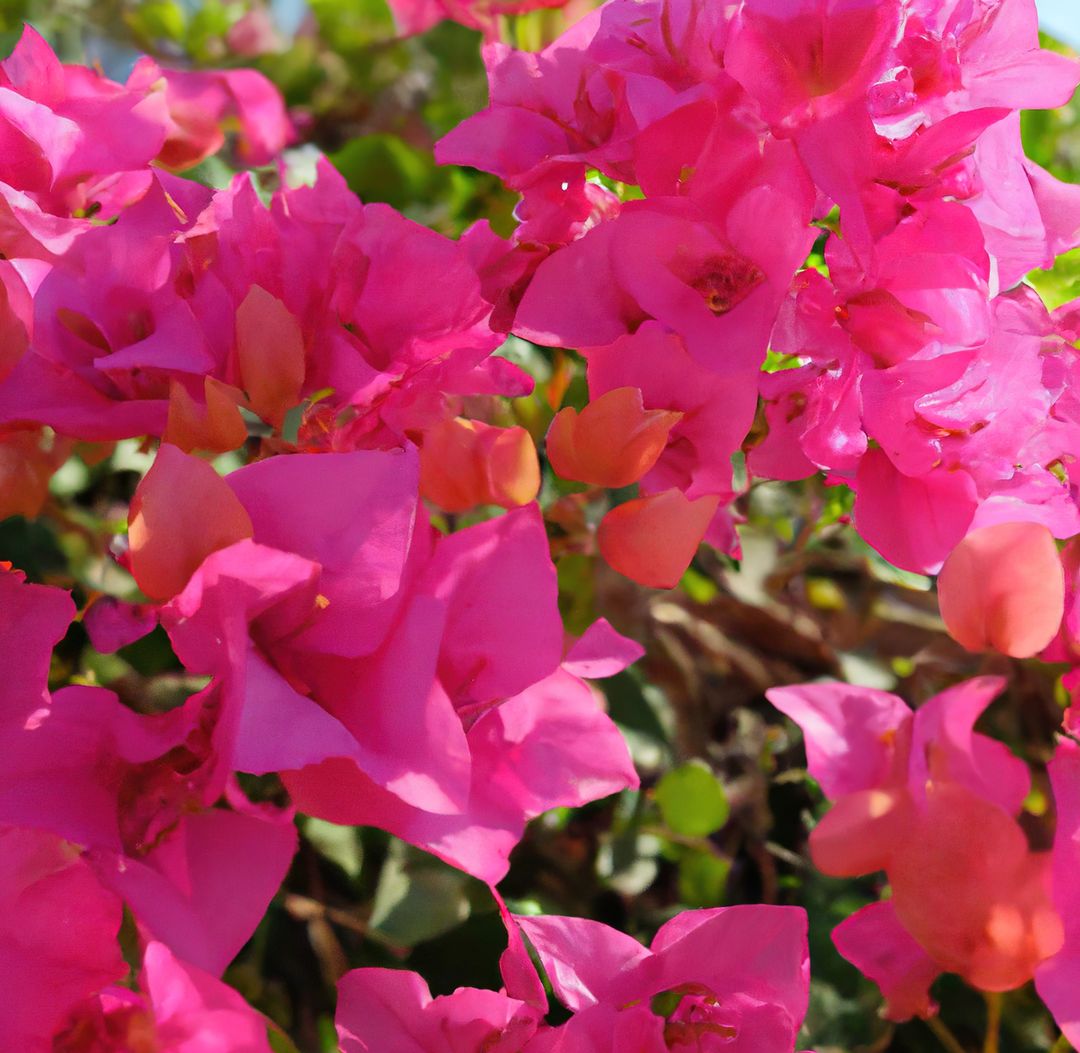Close up of beautiful pink bougainvillea flowers with green leaves - Free Images, Stock Photos and Pictures on Pikwizard.com