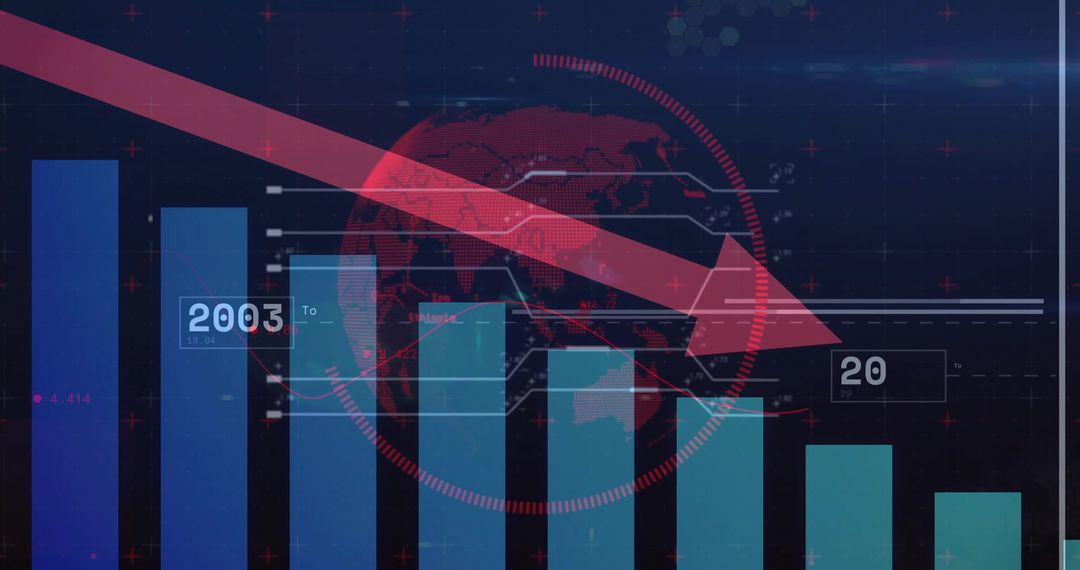 Global Financial Decline and Data Visualization with Red Arrow