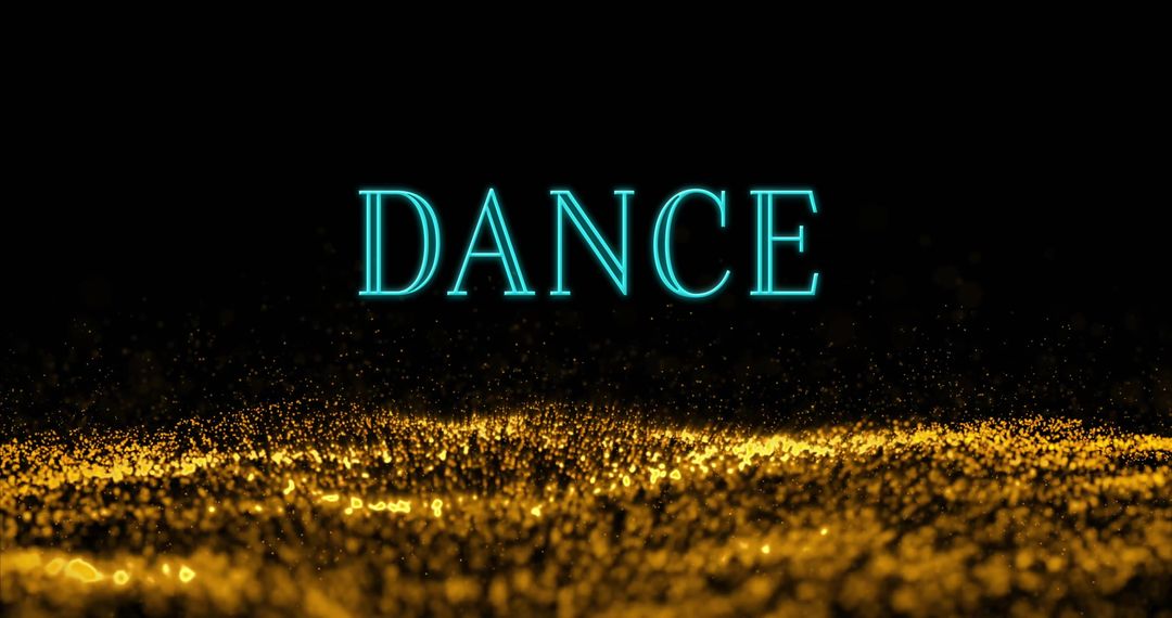 Sparkling Dance Text Overlay on Digital Golden Particles