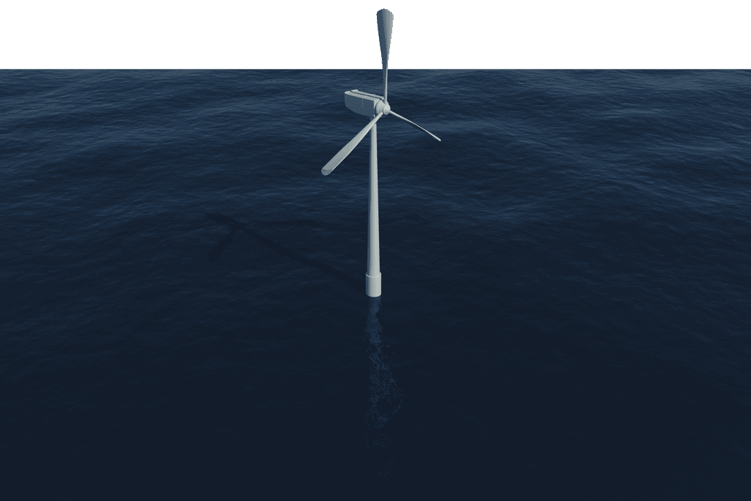 Transparent Wind Turbine Over Deep Blue Sea View