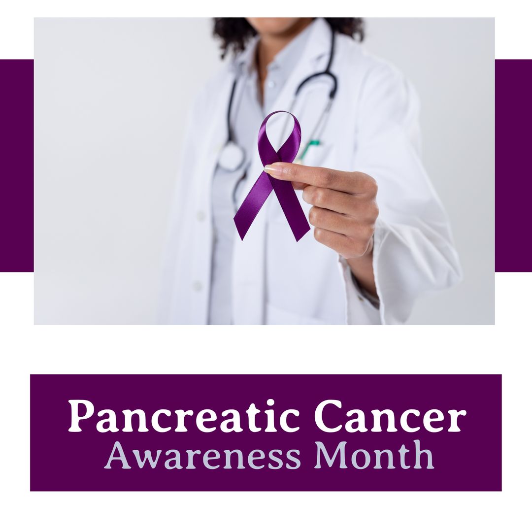 Pancreatic Cancer Awareness Concept with Doctor and Purple Ribbon