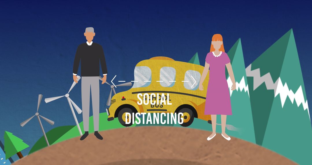 Digitally Generated Social Distancing Concept with School Bus