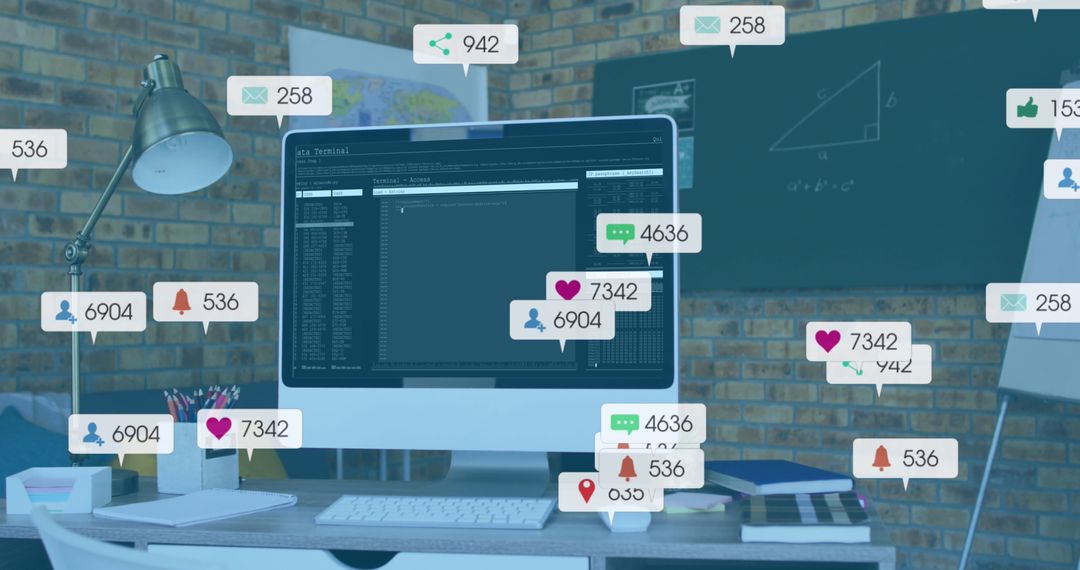 Computer Display with Digital Notifications Throughout Room