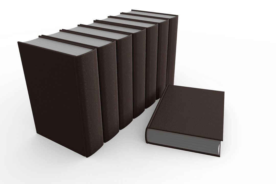 Black Books In Row With Single Layout Piece On Transparent Background