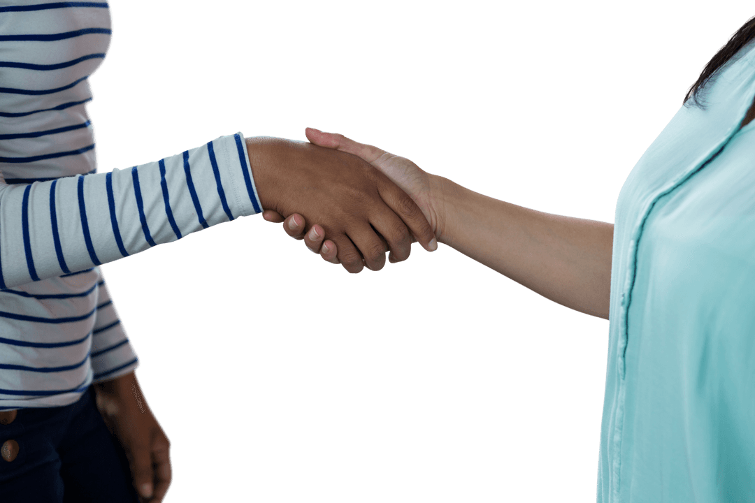 Transparent Handshake of Diverse Individuals in Striped and Plain Clothing