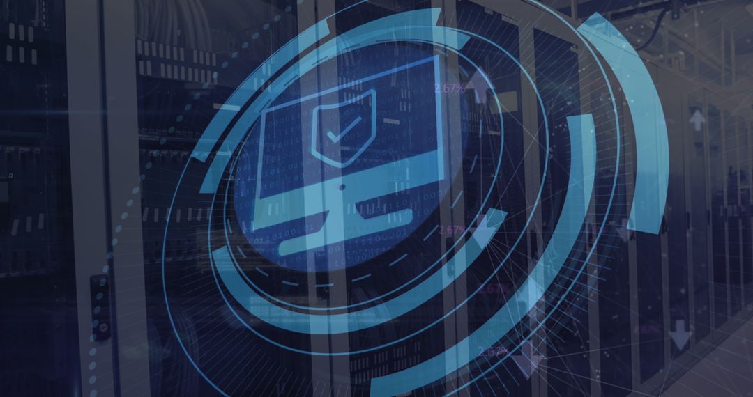 Digital Security in Server Room: High-Tech Data Protection Illustration