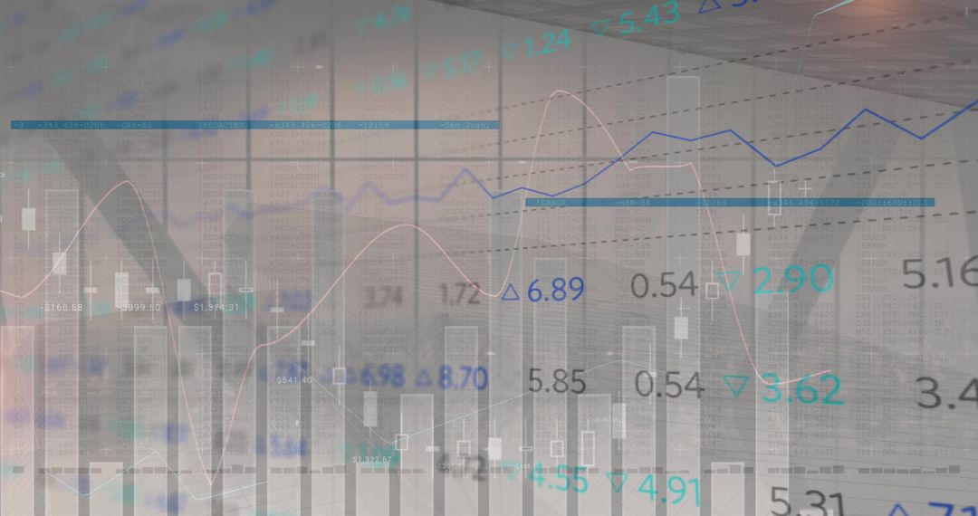 Financial Charts Overlaid with Data and Trends in Abstract Display