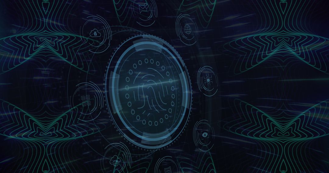 Intricate Digital Interface with Fingerprint and Tech Symbols