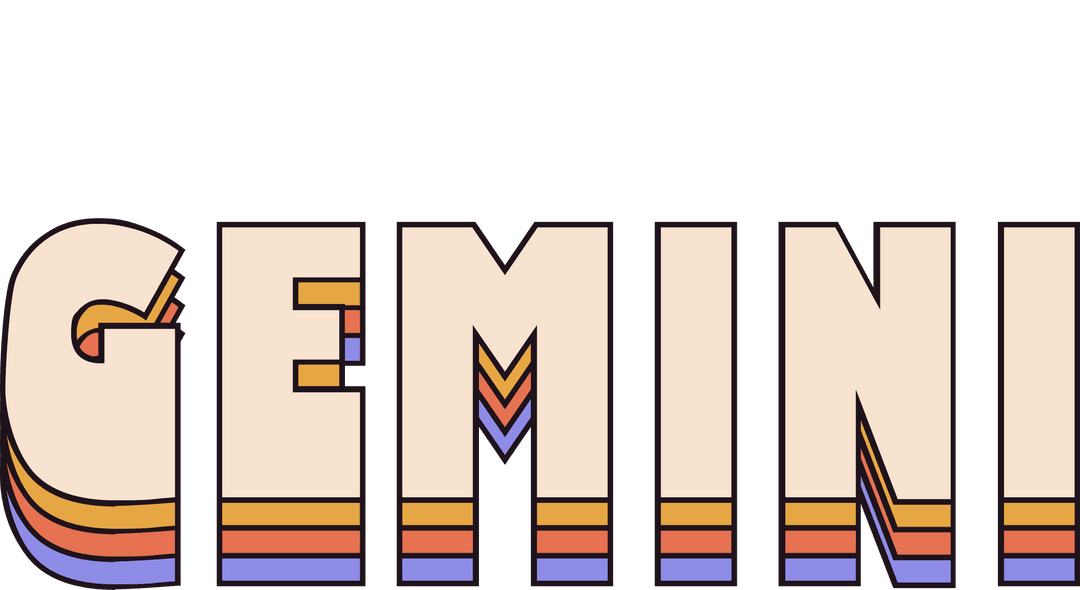 Retro Gemini Lettering with Vintage Stripes on Transparent Background