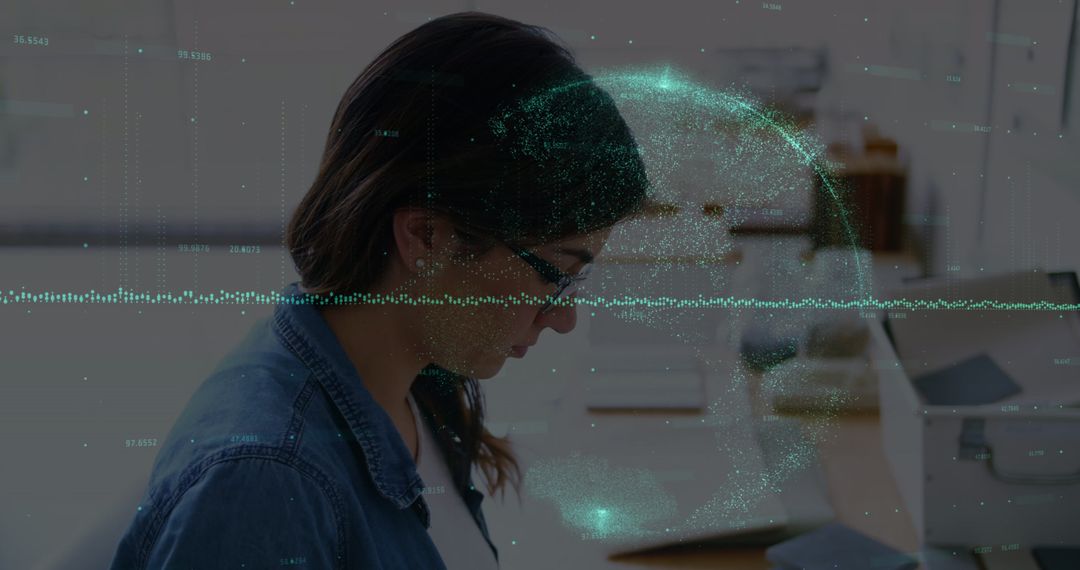 Young Professional Woman Analyzing Data with Virtual Hologram Interface - Free Images, Stock Photos and Pictures on Pikwizard.com